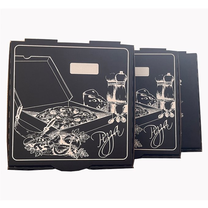 白色底黑色印花披萨盒