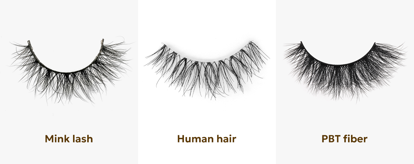 Comparison of false lash materials – mink, human hair, PBT fiber