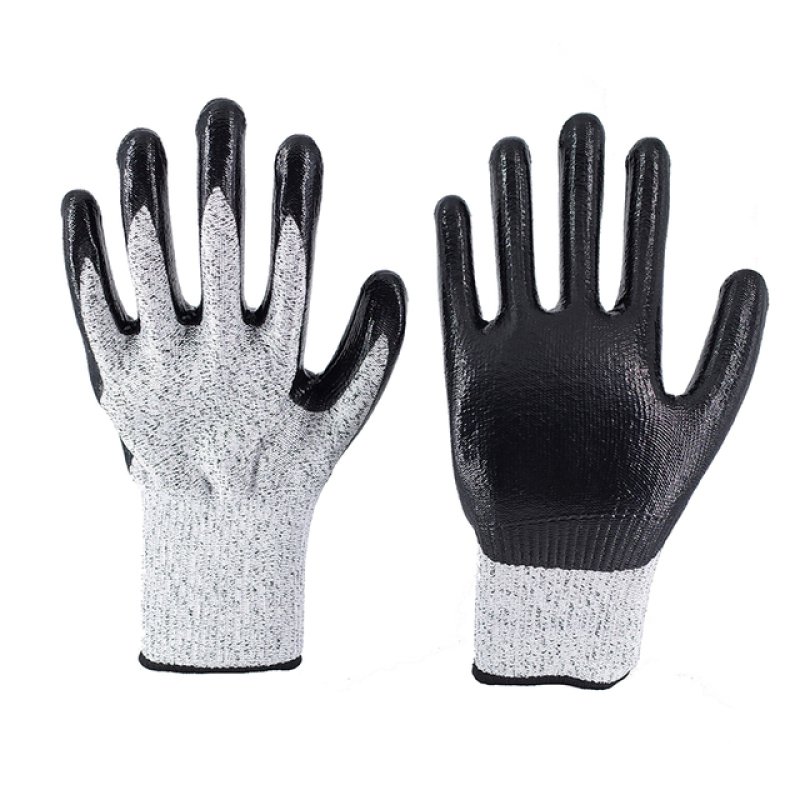 13G Anti-Cut Grey HPPE Polyester Black Nitrile