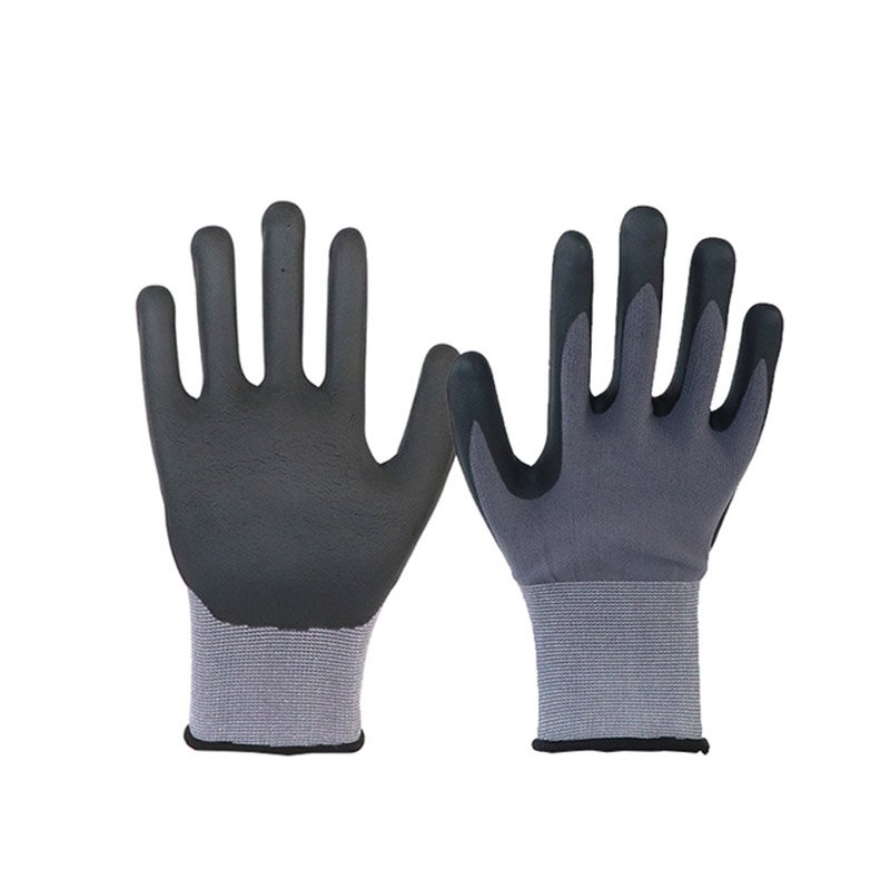 Anti-slip 15 Gauge Endurance Seamless Knit Nylon Spandex Safety Glove Foam Nitrile Coated Gloves
