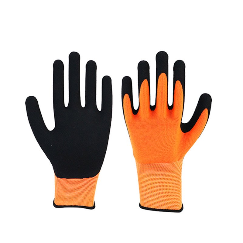 13g Orange Polyester Black Nitrile Coated, Nitrile Sandy Finish