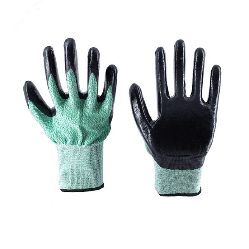 13G Light Green Polyester Black Nitrile Cut Resistant