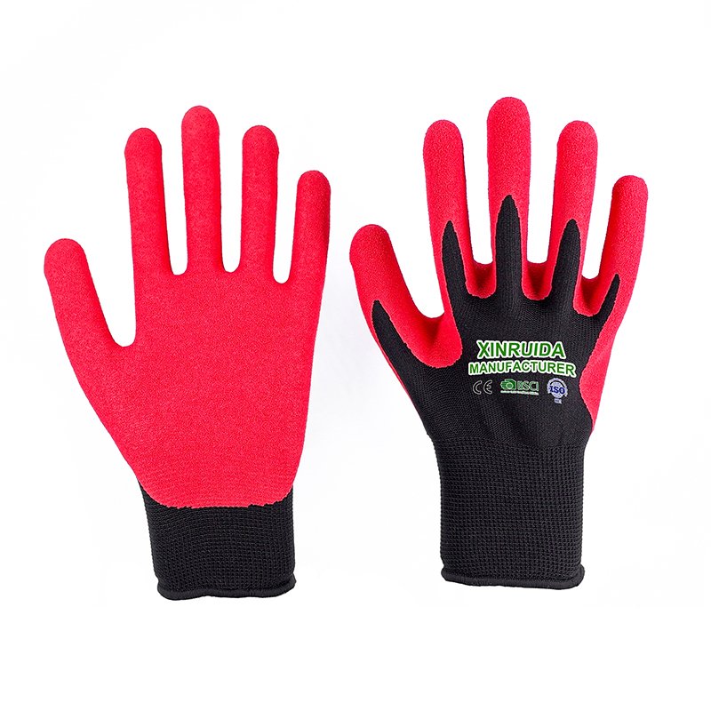 13G black polyester red nitrile foam finsh glove