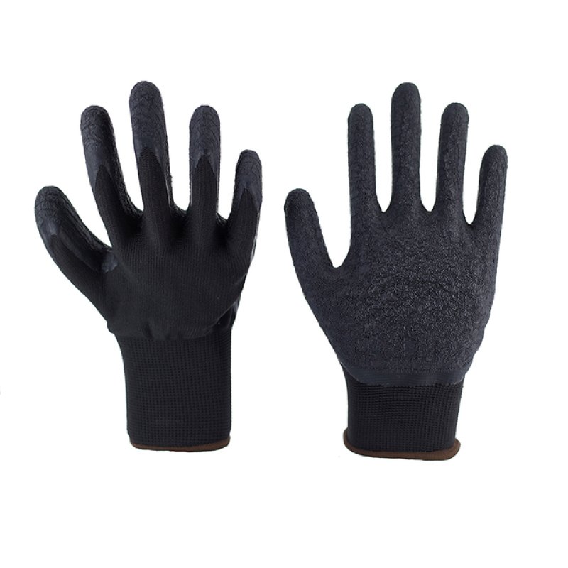 13G Black Polyester Black Latex Crinkle Finsh Glove