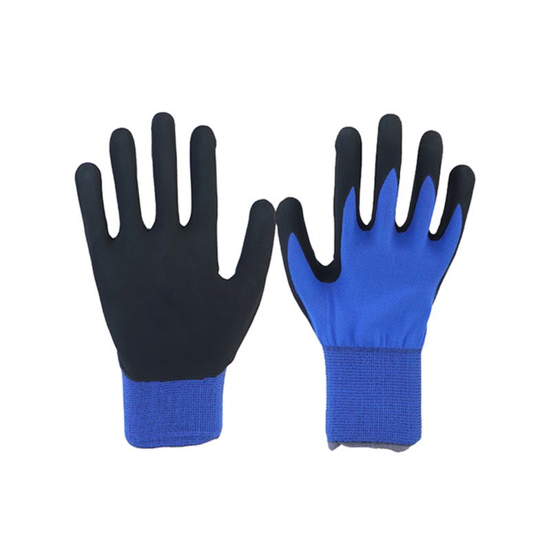 13G Blue Polyester Black Nitrile Coated, Nitrile Sandy Finish