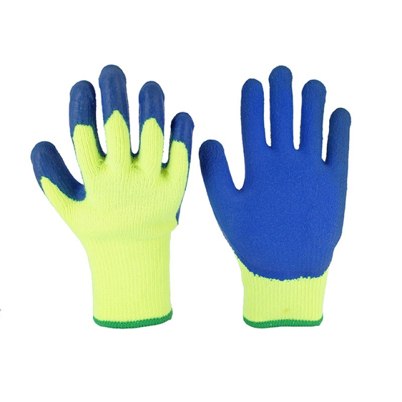 10 yellow yarns with blue wrinkles hanging flat