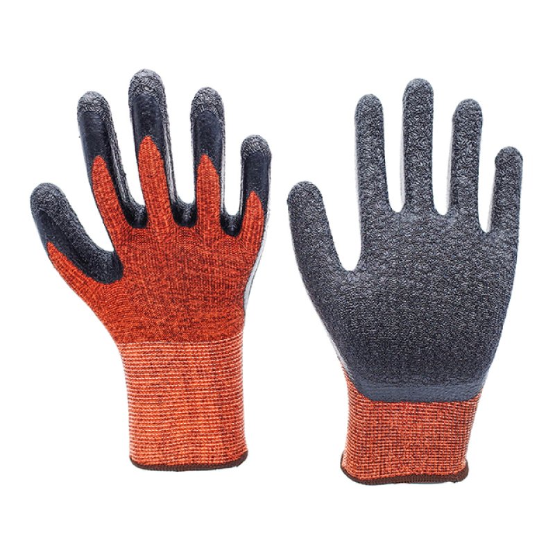 13G Brown Polyester Black Latex Crinkle Finsh Glove