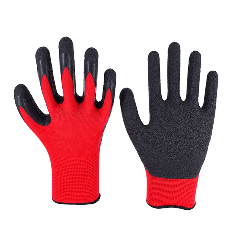 Wholesale Popular Red Black Construction Gloves XL Size Waterproof and Anti-Cut Polyester Latex Coated Gloves Gloves Industrial
