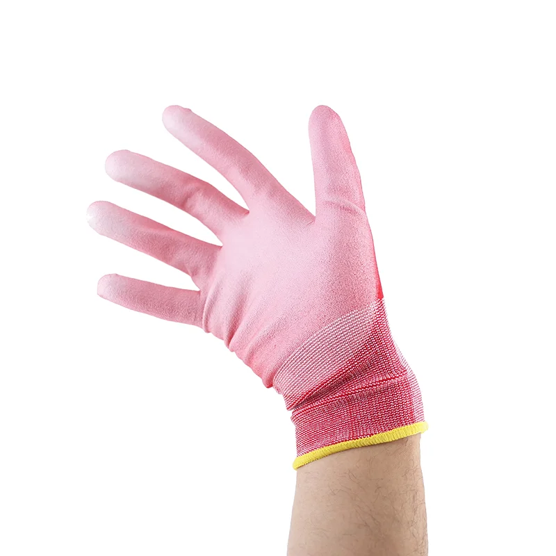 18G Red Nylon White PU Glove 5
