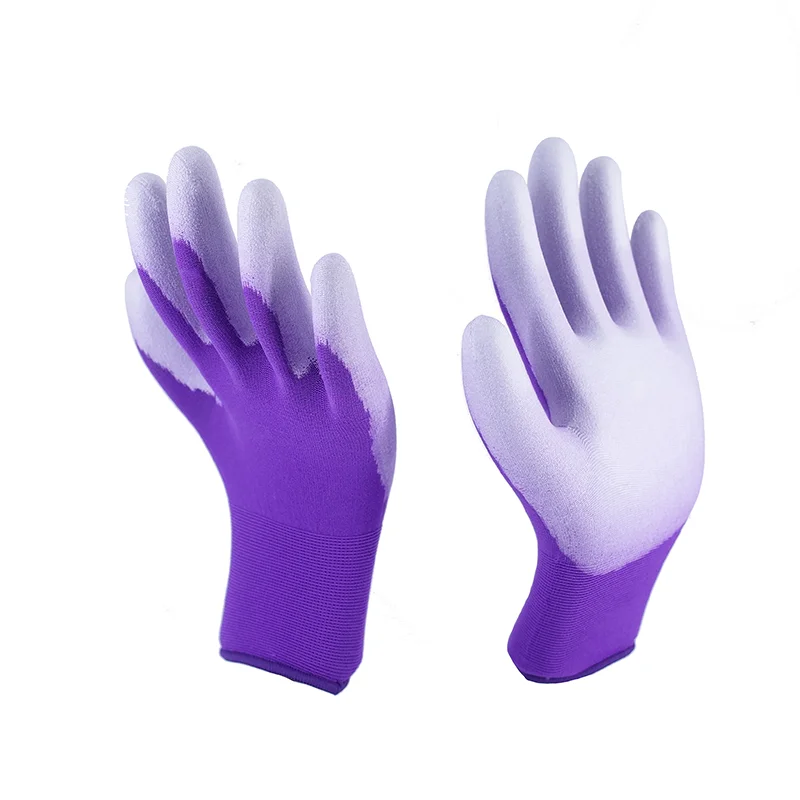 18G Purple Nylon White PU Gloves 4