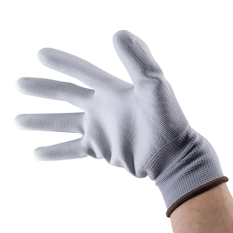 13G Grey Polyester White PU Gloves 6