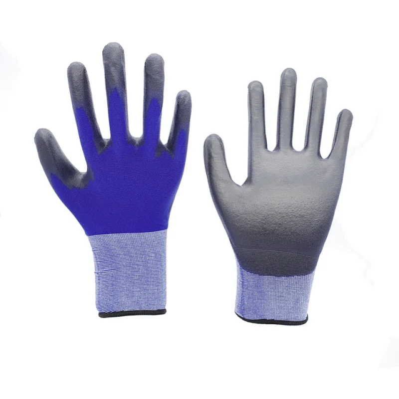 18G Blue Nylon Black PU Gloves 3