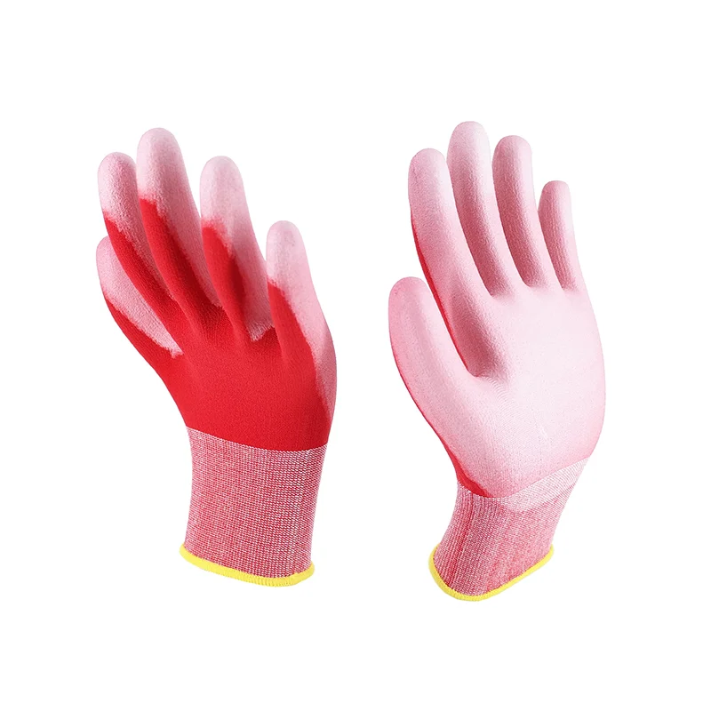 18G Red Nylon White PU Glove 3