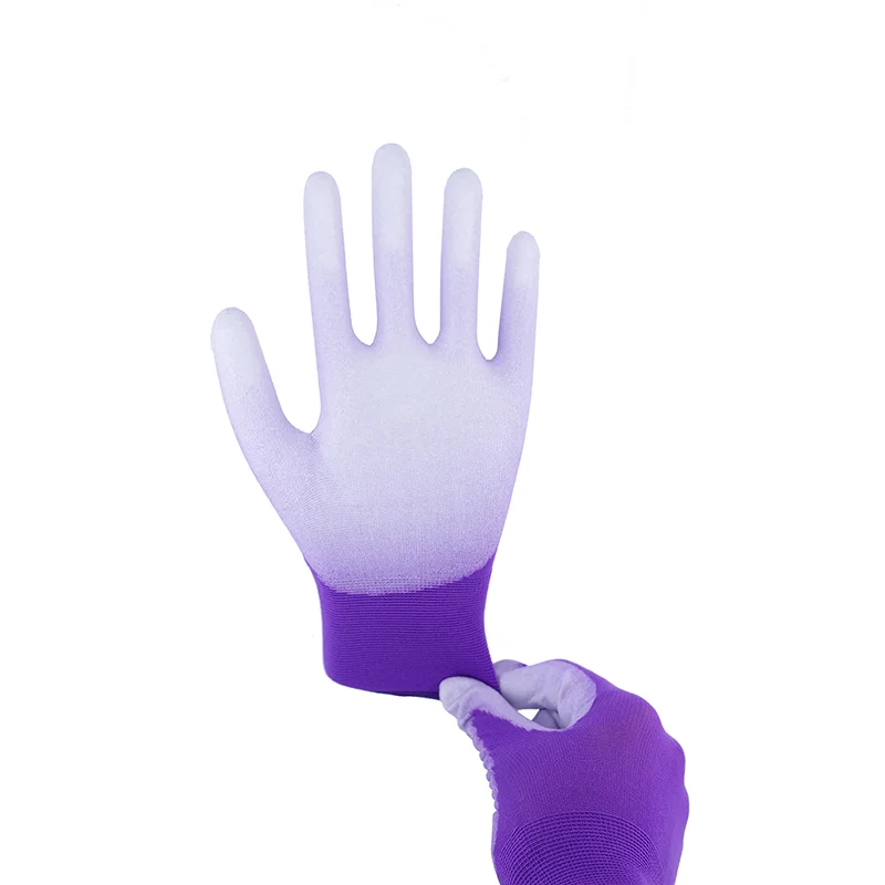 18G Purple Nylon White PU Gloves 6