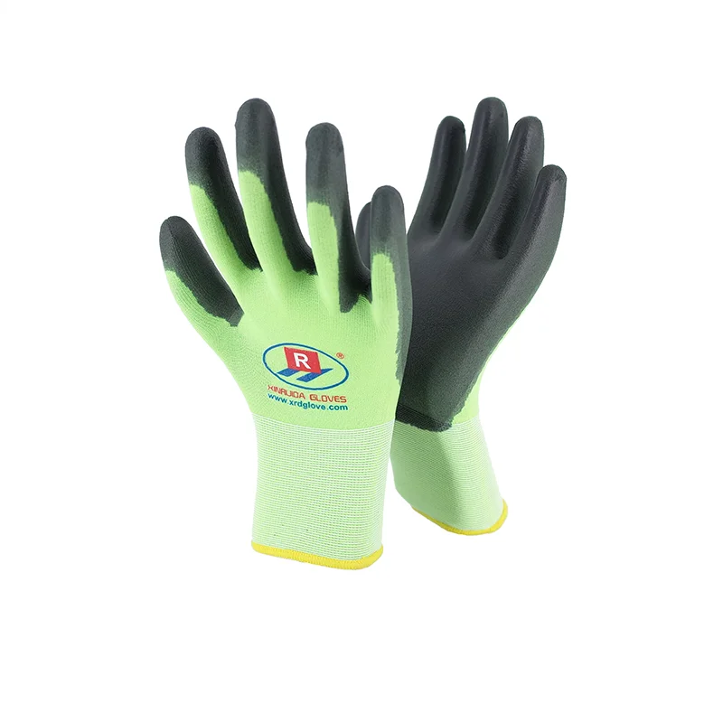 18G Green Polyester Black PU Gloves 5