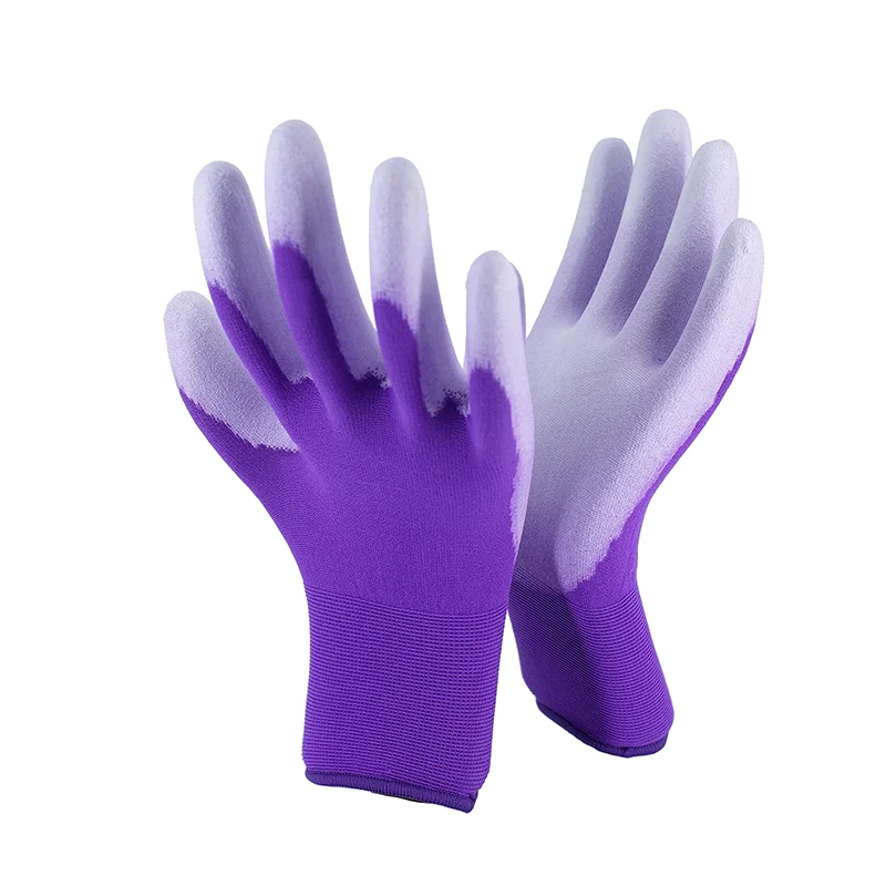 18G Purple Nylon White PU Gloves 5