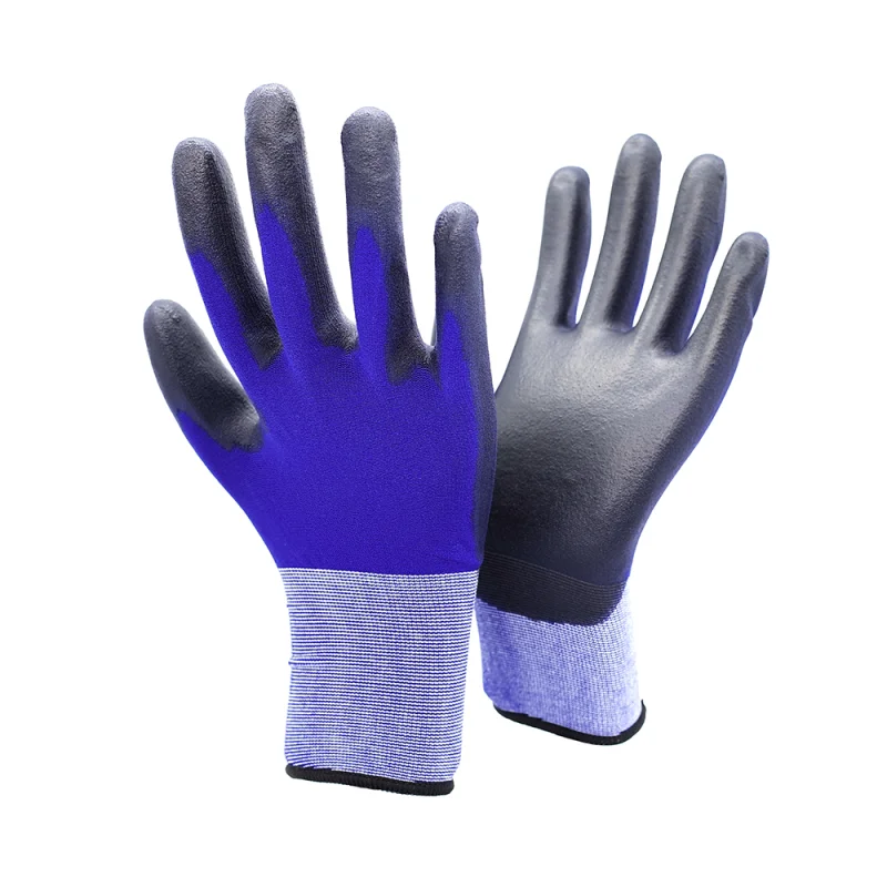 18G Blue Nylon Black PU Gloves 6