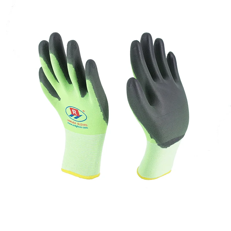 18G Green Polyester Black PU Gloves 4