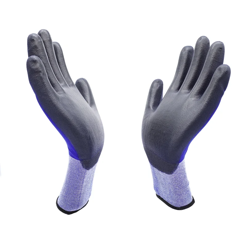 18G Blue Nylon Black PU Gloves 4