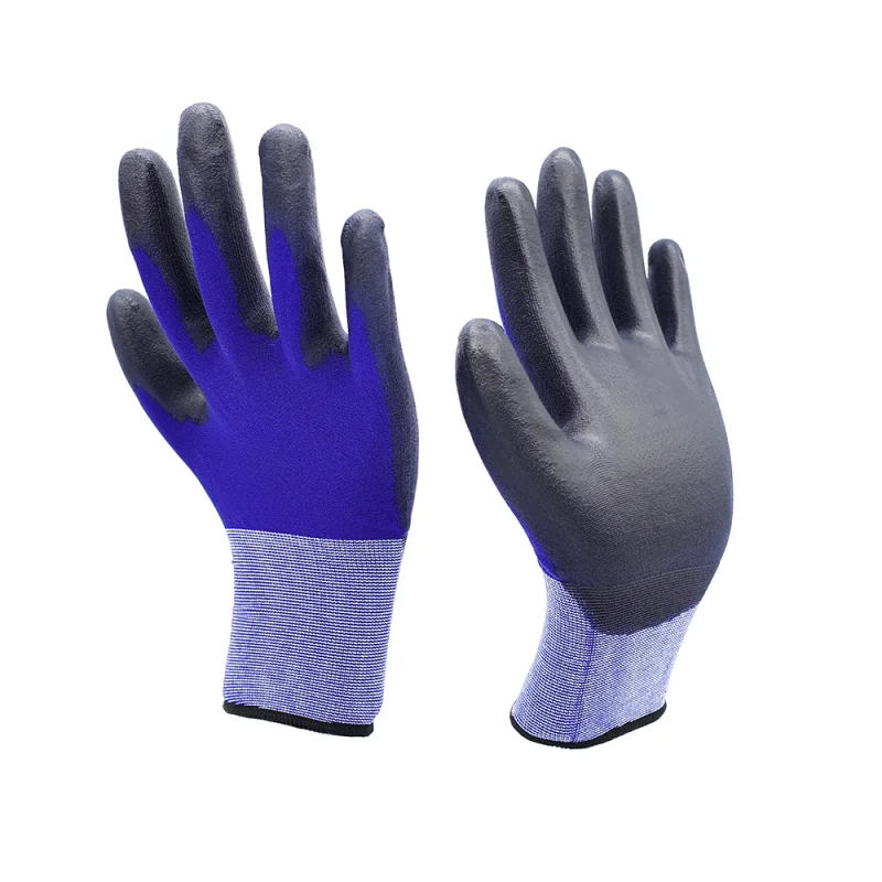 18G Blue Nylon Black PU Gloves 5