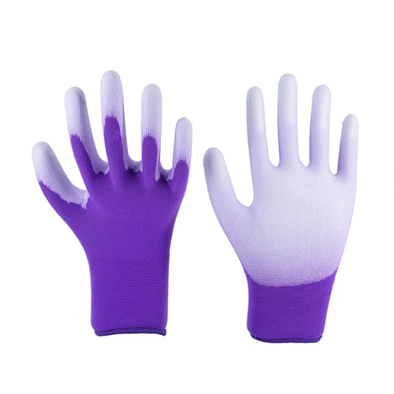 18G Purple Nylon White PU Gloves 3