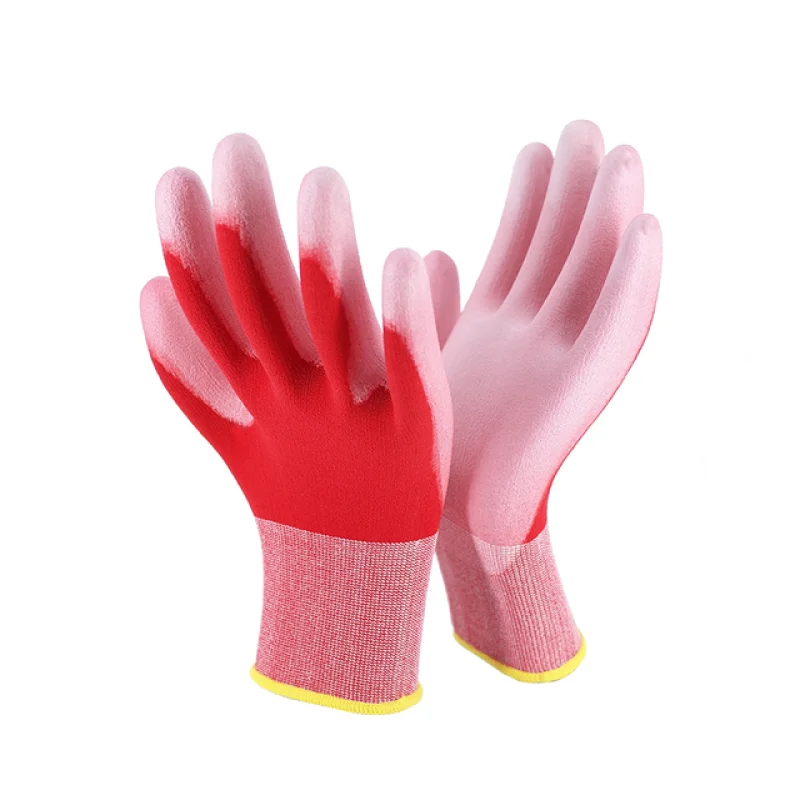18G Red Nylon White PU Glove 4
