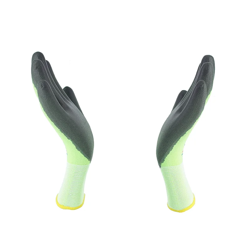 18G Green Polyester Black PU Gloves 2