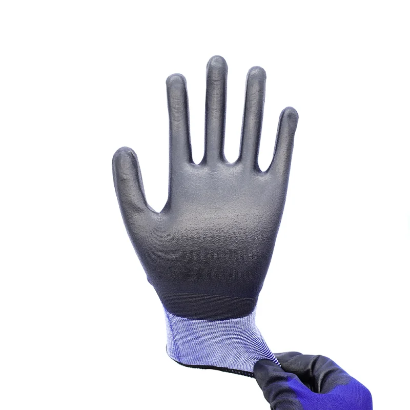 18G Blue Nylon Black PU Gloves 2