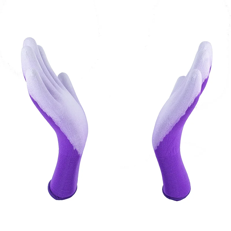 18G Purple Nylon White PU Gloves 2