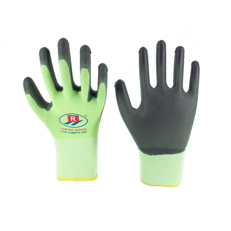 18G Green Polyester Black PU Gloves 3