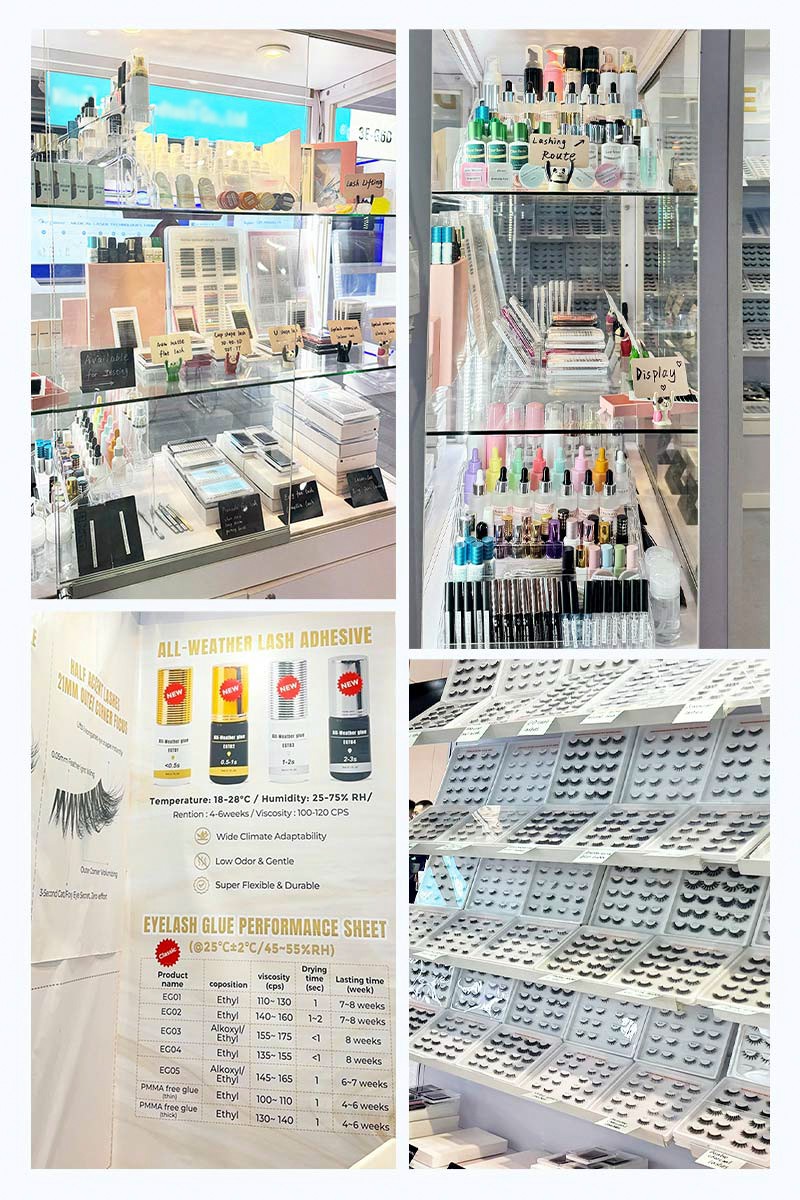 hibeauty booth details and product display at Cosmoprof Asia Hong Kong Eyelash products on display