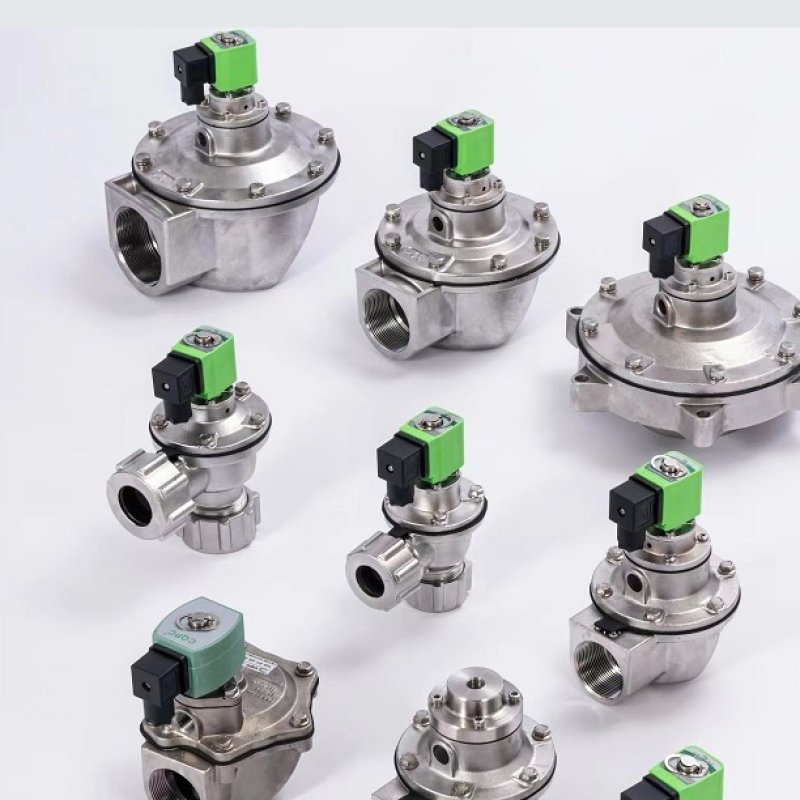 Válvula solenoide de acero inoxidable en ángulo recto sumergida para eliminación de polvo industrial.