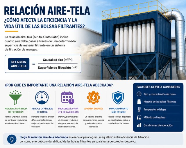Relación Aire-Tela en Filtros de Mangas: ¿Cómo Afecta la Eficiencia y la Vida Útil de las Bolsas Filtrantes?