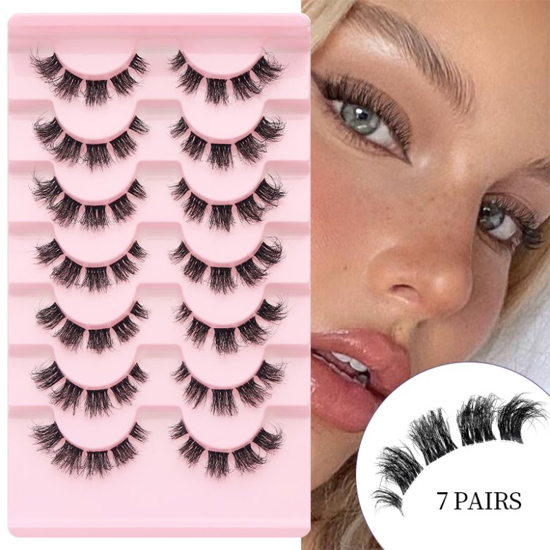 7 Pairs Pink Steped-Tray Clean Band Eyelashes QF119-Z