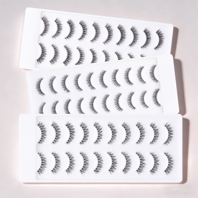 10 Pairs White Steped-Tray Fluffy Clean Band Eyelashes-SS3