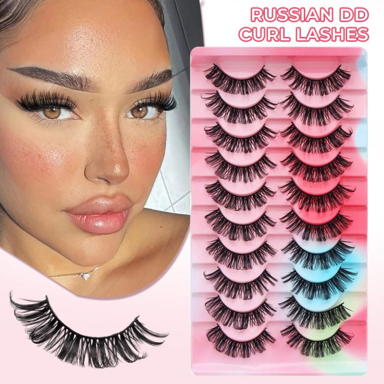10 Pairs Colored Steped-Tray dd Curl Russian Eyelashes  QF29