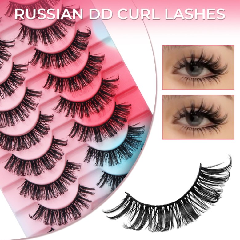10 Pairs Colored Steped-Tray dd Curl Russian Eyelashes  QF29
