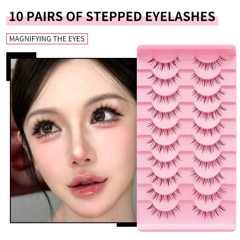  10 Pairs Pink Steped-Tray Clean Band Eyelashes-B102