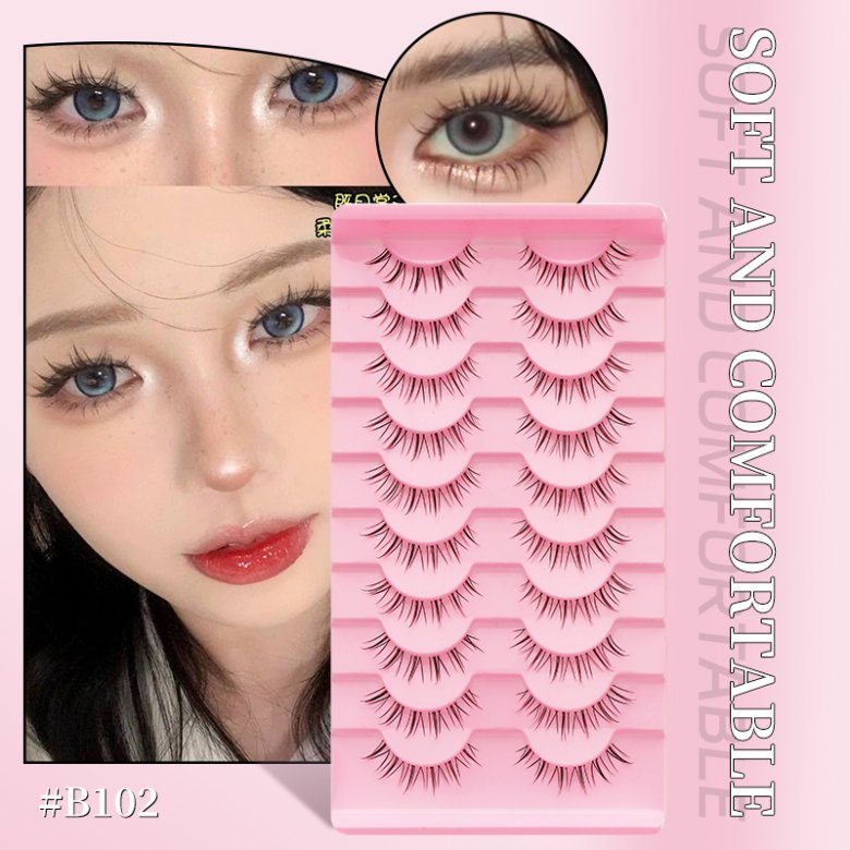 10 Pairs Pink Steped-Tray Clean Band Eyelashes-B102
