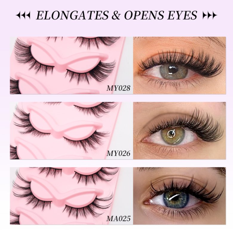 5 Pairs Cat Eye Lashes with Pink Tray  MA019