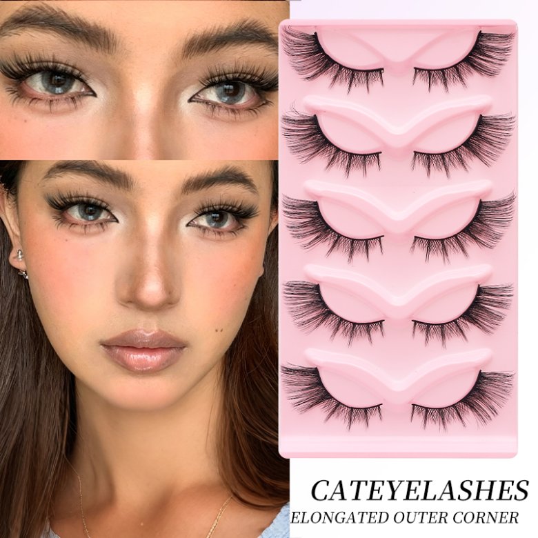 5 Pairs Cat Eye Lashes with Pink Tray  MA019