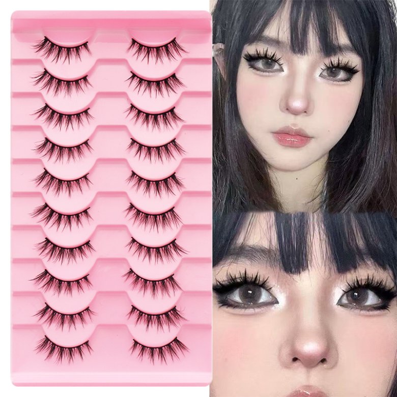 10 Pairs Pink Steped-Tray Cotton Band Eyelashes QF120