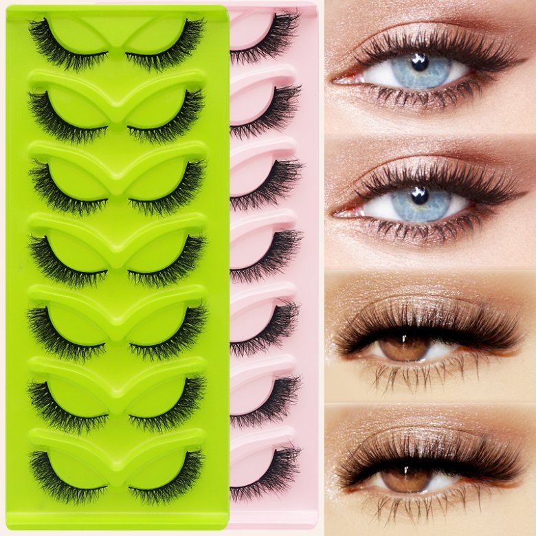 7 Pairs Cat Eye Tray Cotton Band Fluffy Eyelashes D4