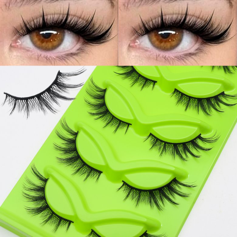 5 Pairs Cat Eye Lashes with Pink/Green Tray CJG-07