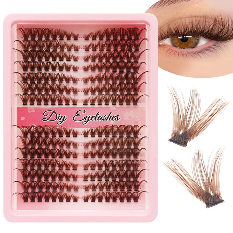 14 Rows Brown lashes Segmented Eyelash Extension QFY