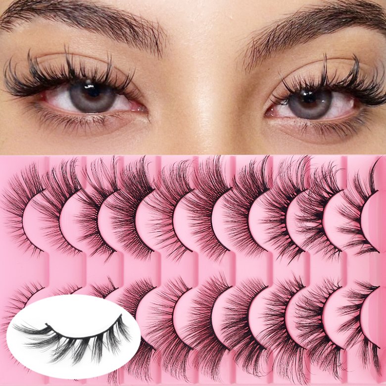 10 Pairs Pink/Yellow Steped-Tray Cotton Band Eyelashes F3D10MIX