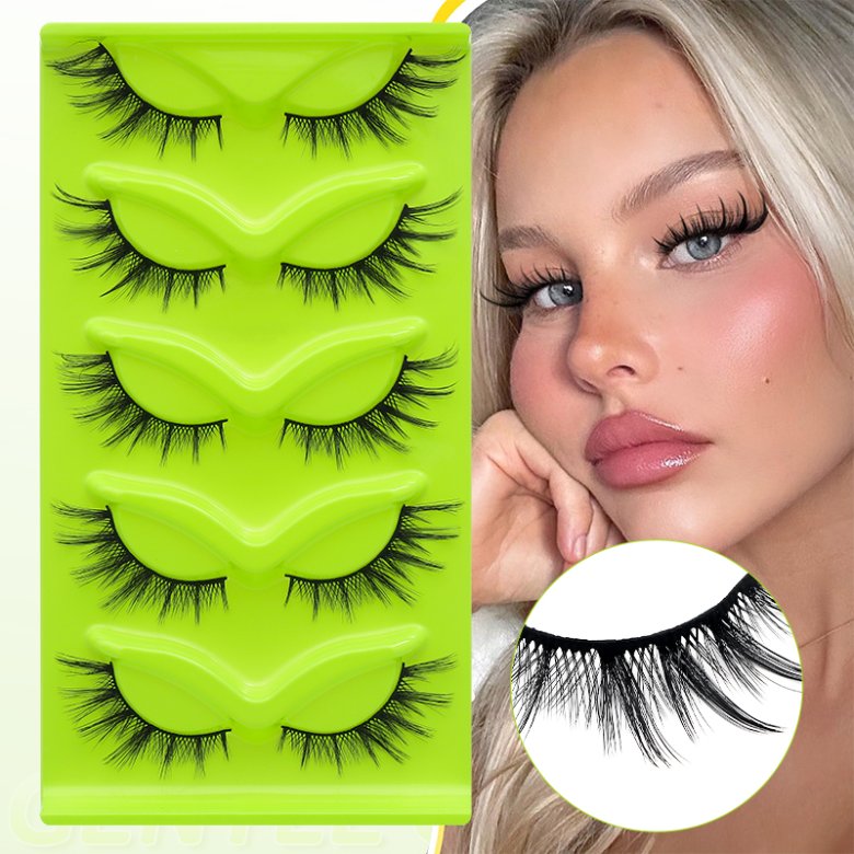 5 Pairs Cat Eye Lashes with Pink/Green Tray CJG-07