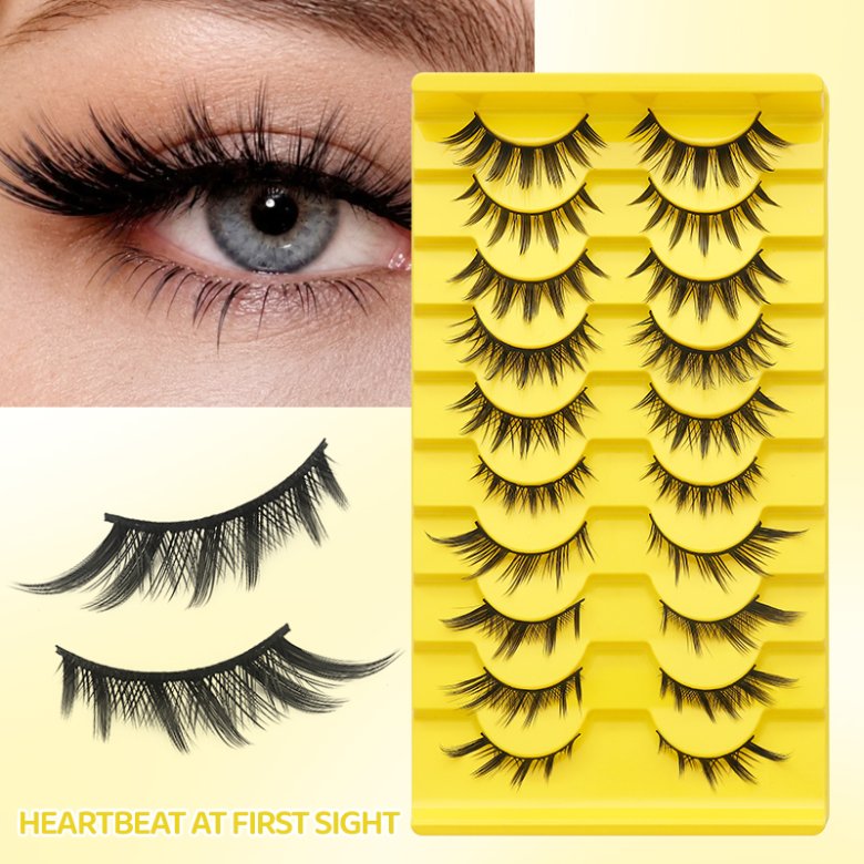 10 Pairs Pink/Yellow Steped-Tray Cotton Band Eyelashes F3D10MIX