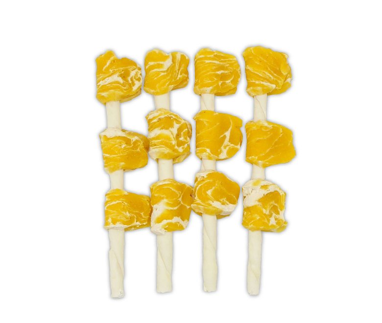 Chicken with fiber rawhide stick