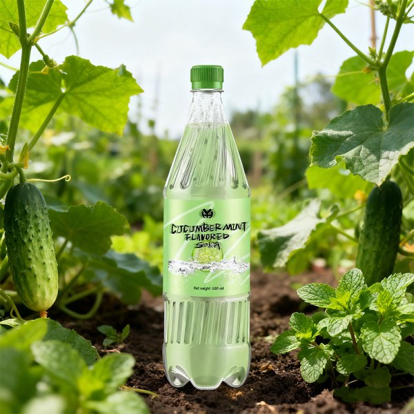 Sugar-free Cucumber Mint Flavored Carbonated Beverage in 500ml PET Bottle. OEM ODM Customized Flavor Options Available (398)